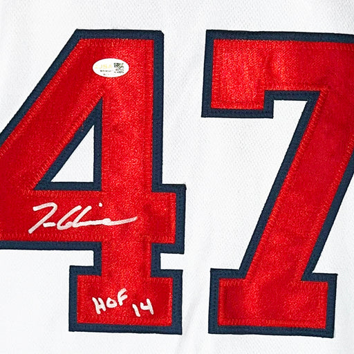 Tom Glavine Signed HOF 14 Inscription Atlanta White Baseball Jersey (JSA)