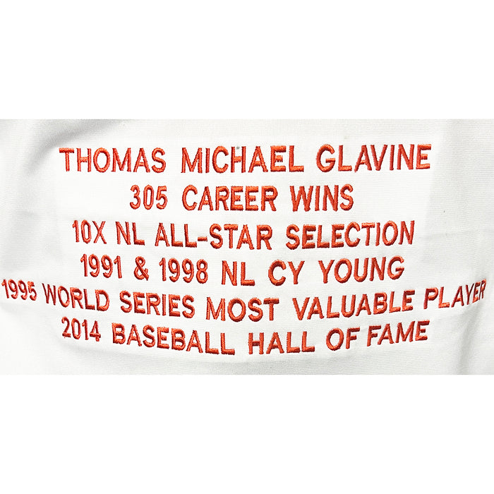 Tom Glavine Signed Atlanta White Red Stats Baseball Jersey (JSA)