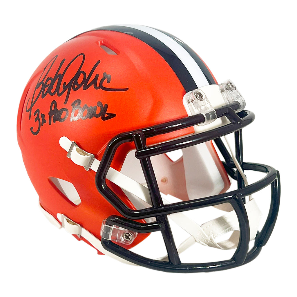 3x football helmet Bob Golic Signed 3x Pro Bowl Inscription Cleveland Browns Speed Mini  Football Helmet (JSA)