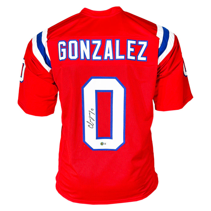 Christian Gonzalez Signed New England Red Football Jersey (Beckett)