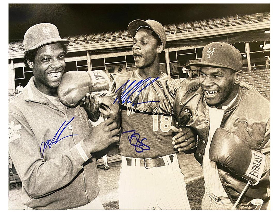 Dwight Gooden, Darryl Strawberry, Mike Tyson Signed 16x20 Black and White Photo (JSA) - RSA