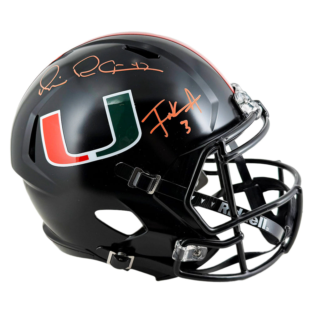 Michael Irvin and Frank Gore Signed Miami Hurricanes Speed Full-Size Replica Football Helmet (Beckett)