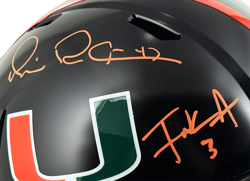 Michael Irvin and Frank Gore Signed Miami Hurricanes Speed Full-Size Replica Football Helmet (Beckett)