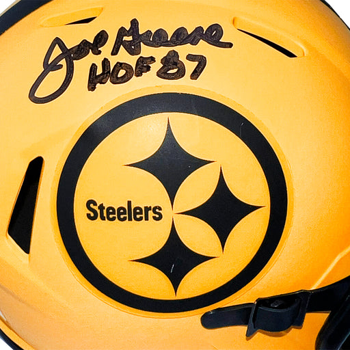 Joe Greene Signed HOF 87 Inscription Pittsburgh Steelers Rave Mini Football Helmet (Beckett)