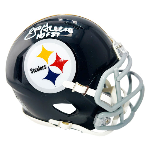 Joe Greene Signed HOF 87 Inscription Pittsburgh Steelers Throwback 63-76 Speed Mini Football Helmet (Beckett)