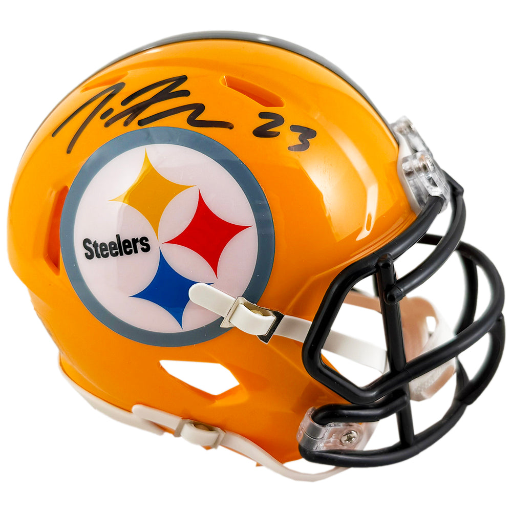 Joe Haden Signed Pittsburgh Steelers Throwback Gold Speed Mini Football Helmet (JSA)