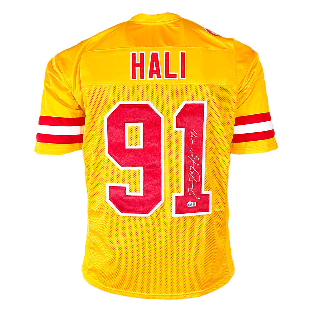 Tamba Hali Signed Kansas City Yellow Football Jersey (Beckett) — RSA