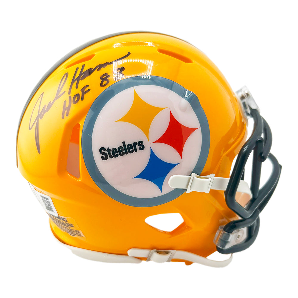 Jack Ham Signed HOF 88 Inscription Pittsburgh Steelers Throwback Gold Speed Mini Football Helmet (Beckett)