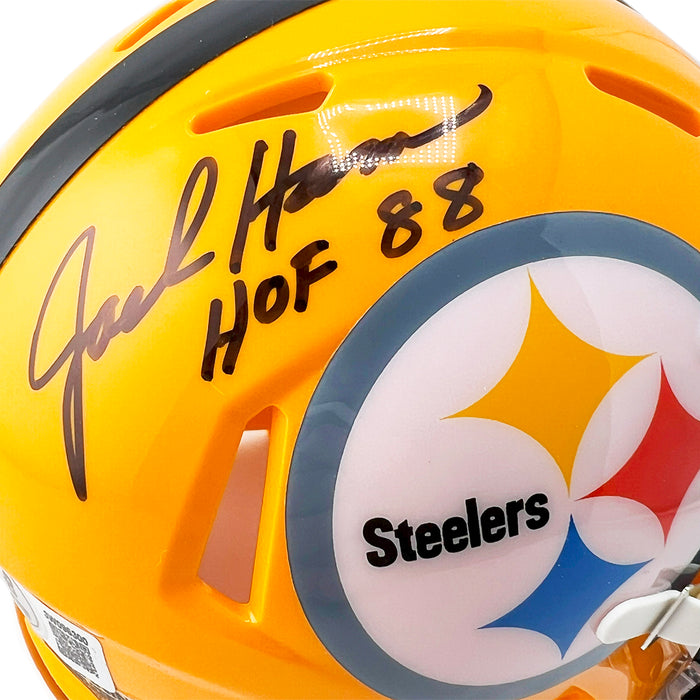 Jack Ham Signed HOF 88 Inscription Pittsburgh Steelers Throwback Gold Speed Mini Football Helmet (Beckett)