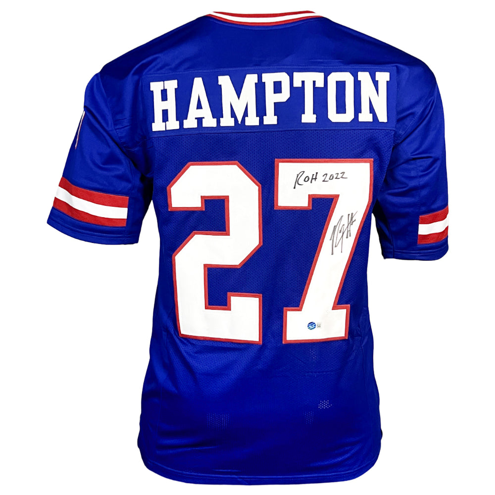 Rodney Hampton Signed ROH 2022 Inscription New York Royal Blue Football Jersey (Beckett)