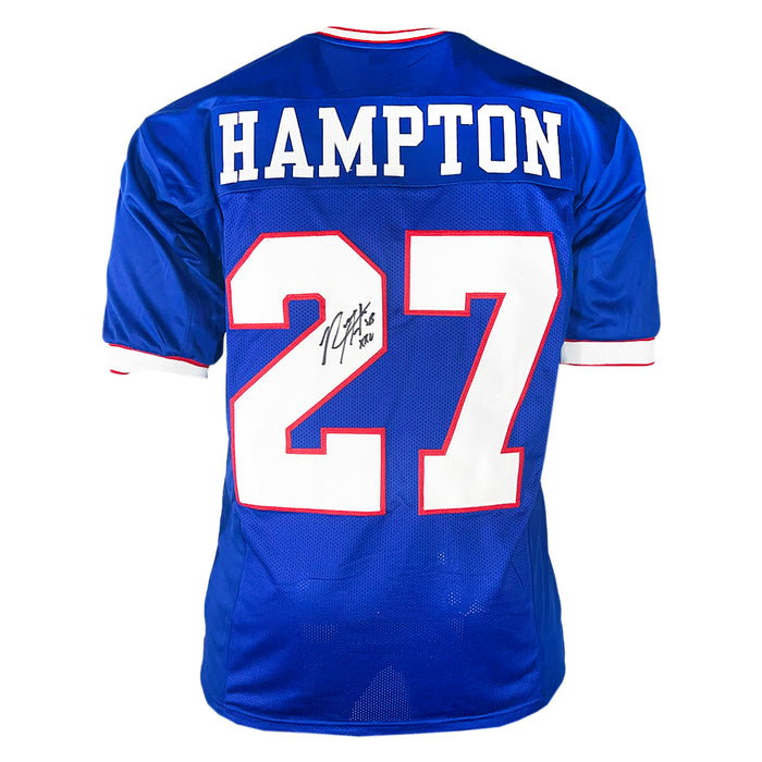 Rodney Hampton Signed SB XXV Champs Inscription New York Pro Blue Football Jersey (JSA)