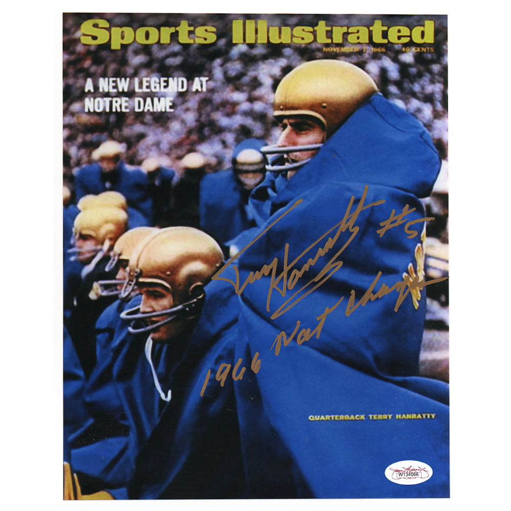 Terry Hanratty Signed 1966 Nat'l Champs Inscription College Pose 2 Baseball 8x10 Photo (JSA)