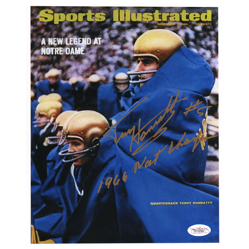 Terry Hanratty Signed 1966 Nat'l Champs Inscription College Pose 2 Baseball 8x10 Photo (JSA)