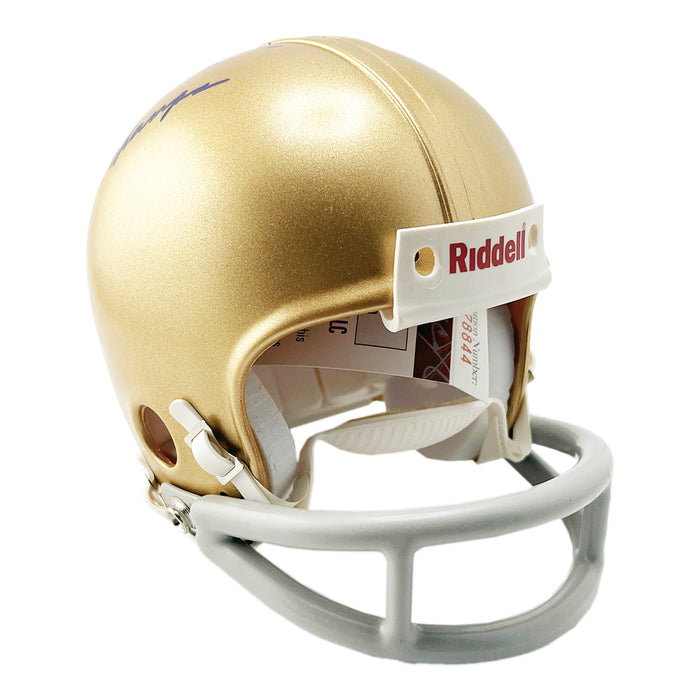 Terry Hanratty Signed 1966 Nat'l Champs Inscription Notre Dame Fighting Irish Mini Football Helmet (JSA)