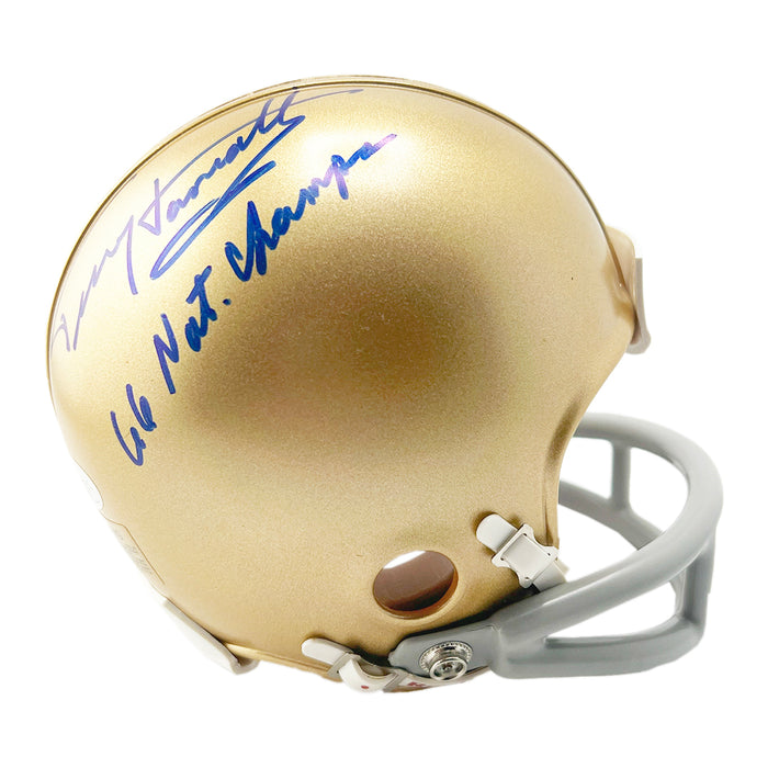Terry Hanratty Signed 1966 Nat'l Champs Inscription Notre Dame Fighting Irish Mini Football Helmet (JSA)