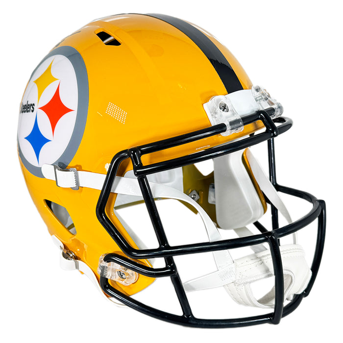 James Harrison Signed Pittsburgh Steelers Gold Throwback Speed Full-Size Replica Football Helmet (Beckett)