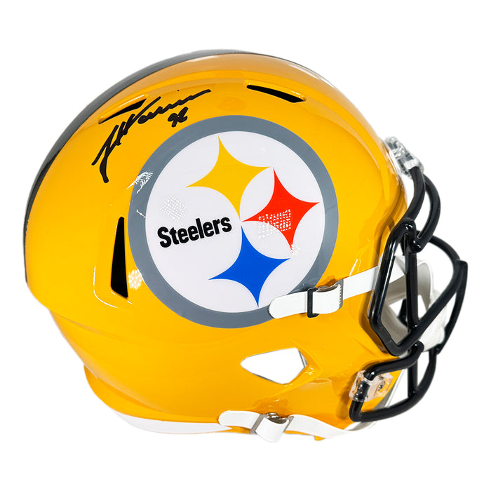 James Harrison Signed Pittsburgh Steelers Gold Throwback Speed Full-Size Replica Football Helmet (Beckett)