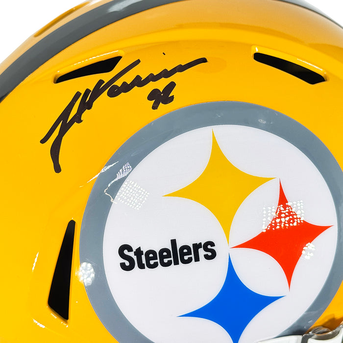 James Harrison Signed Pittsburgh Steelers Gold Throwback Speed Full-Size Replica Football Helmet (Beckett)