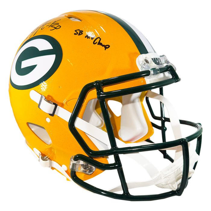 A.J. Hawk Signed SB XLV Champs Inscription Green Bay Packers Authentic Speed Full-Size Football Helmet (Beckett)