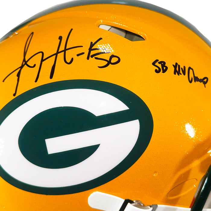 A.J. Hawk Signed SB XLV Champs Inscription Green Bay Packers Authentic Speed Full-Size Football Helmet (Beckett)