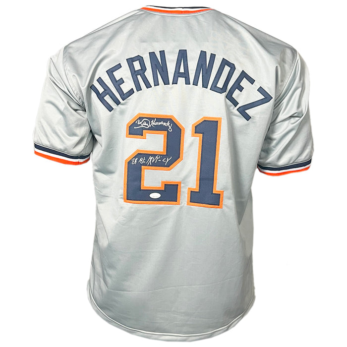 Willie Hernandez Signed 2 Inscription Detroit Grey Baseball Jersey (JSA)