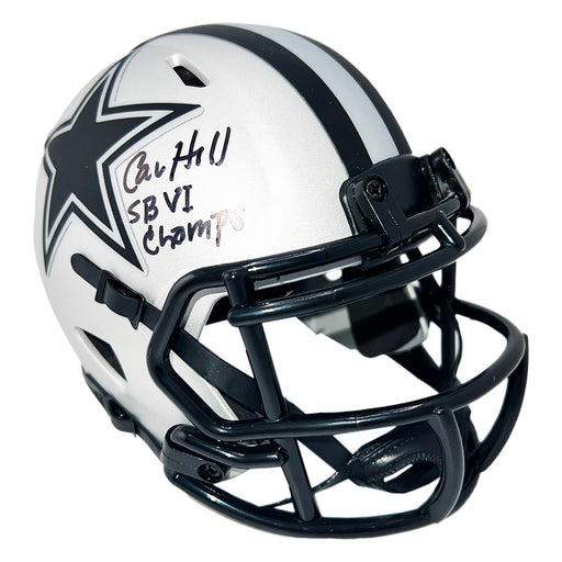 Calvin Hill Signed SBVI Champs Inscription Dallas Cowboys Rave Mini Football Helmet (Beckett)