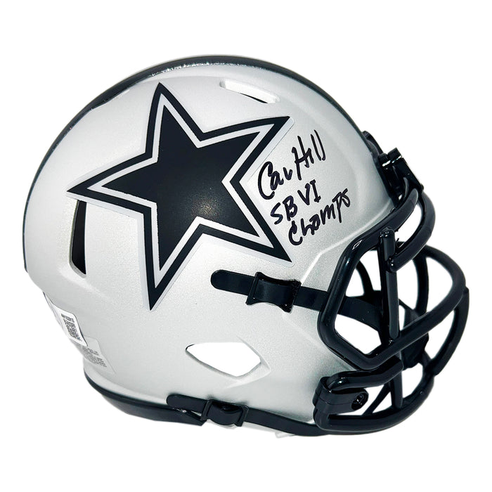 Calvin Hill Signed SBVI Champs Inscription Dallas Cowboys Rave Mini Football Helmet (Beckett)