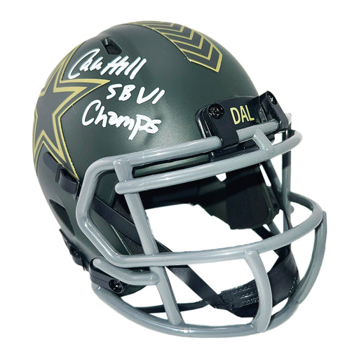 Calvin Hill Signed SBVI Champs Inscription Dallas Cowboys Salute 2025 Mini Football Helmet (Beckett)