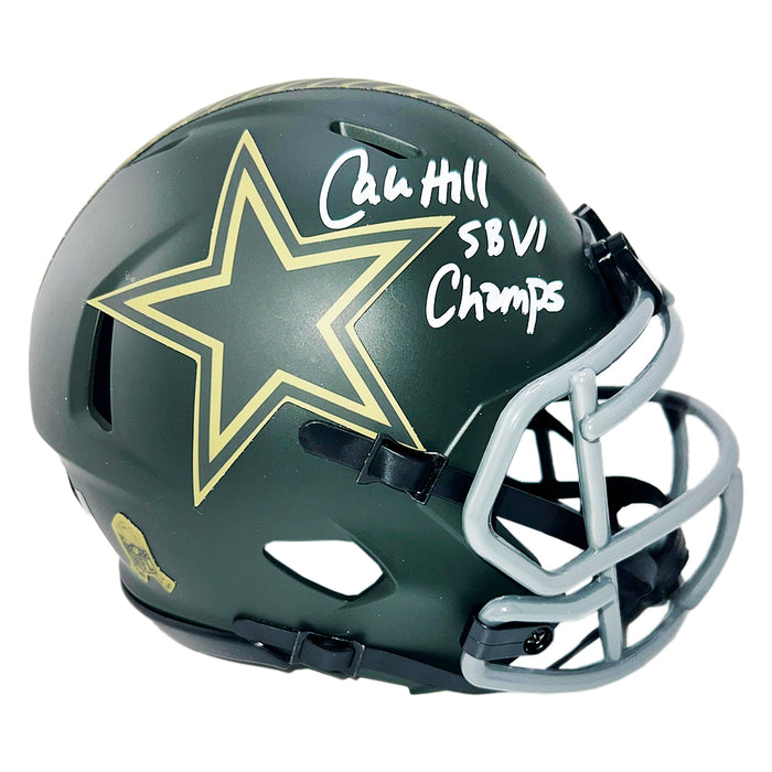 Calvin Hill Signed SBVI Champs Inscription Dallas Cowboys Salute 2025 Mini Football Helmet (Beckett)