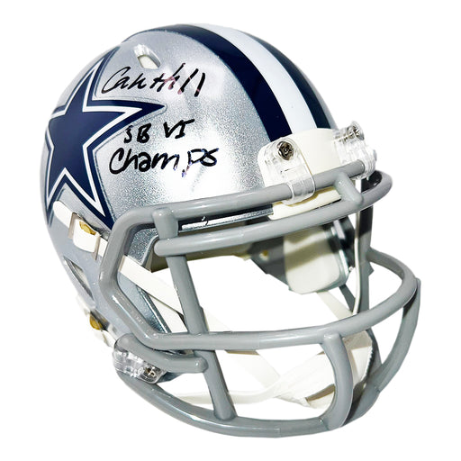 Calvin Hill Signed SBVI Champs Inscription Dallas Cowboys Speed Mini Football Helmet (Beckett)
