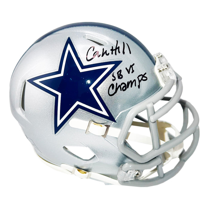 Calvin Hill Signed SBVI Champs Inscription Dallas Cowboys Speed Mini Football Helmet (Beckett)