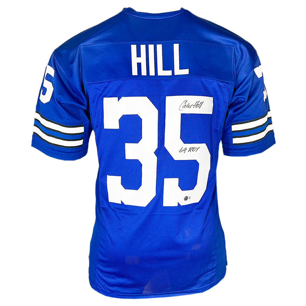Calvin Hill Signed 69 ROY Inscription Dallas Royal Blue Football Jersey (Beckett)