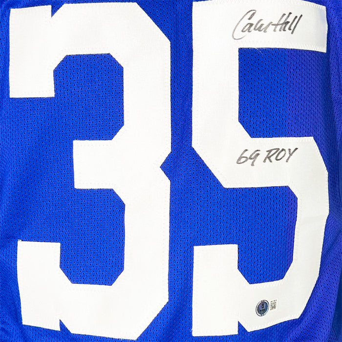 Calvin Hill Signed 69 ROY Inscription Dallas Royal Blue Football Jersey (Beckett)