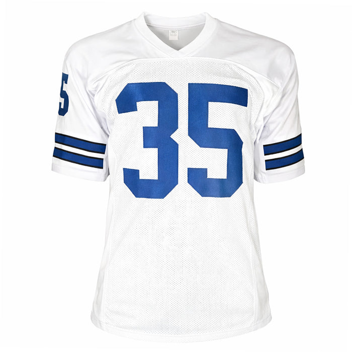 Calvin Hill Signed 69 ROY Inscription Dallas White Football Jersey (Beckett)
