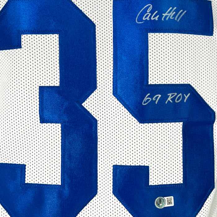 Calvin Hill Signed 69 ROY Inscription Dallas White Football Jersey (Beckett)
