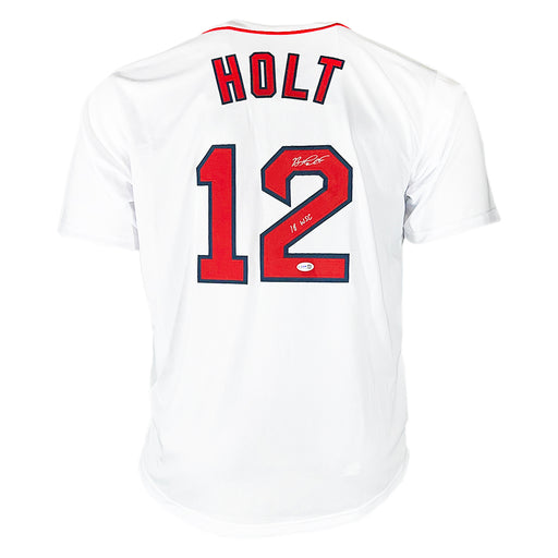 Brock Holt Signed 18 WSC Inscription Boston White Baseball Jersey (JSA)