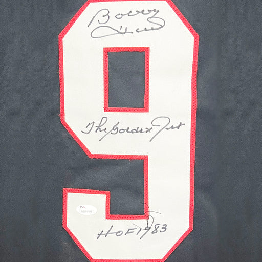 Bobby Hull Signed The Golden Jet, HOF 1983 Inscription Chicago Black Hockey Jersey (JSA)