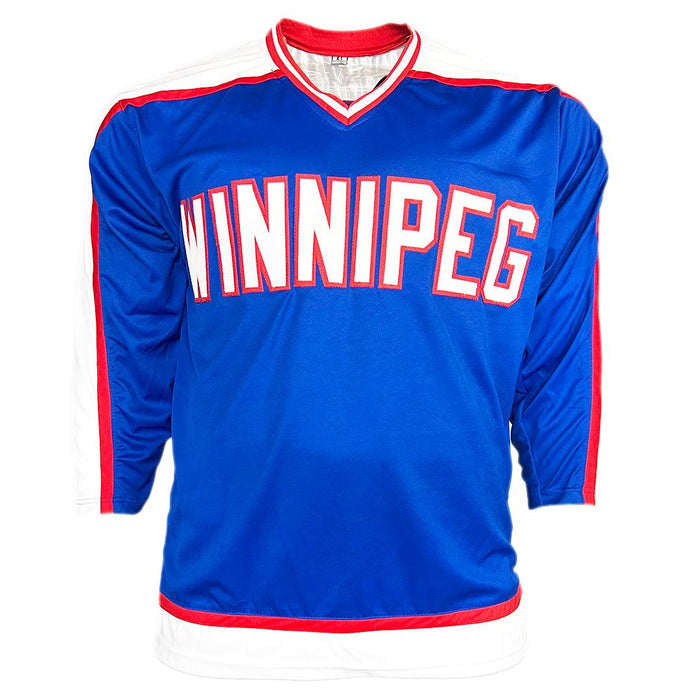 Bobby Hull Signed The Golden Jet Inscription Winnipeg Blue Hockey Jersey (Beckett) - RSA