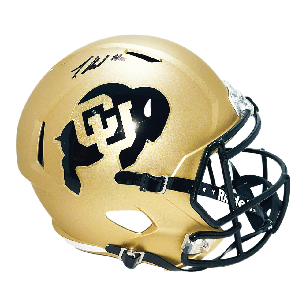 Travis Hunter Signed Colorado Buffaloes Speed Full-Size Replica Gold Football Helmet (Beckett)
