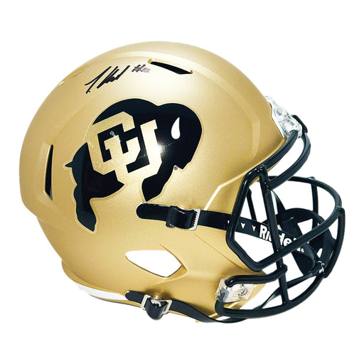 Travis Hunter Signed Colorado Buffaloes Speed Full-Size Replica Gold Football Helmet (Beckett)