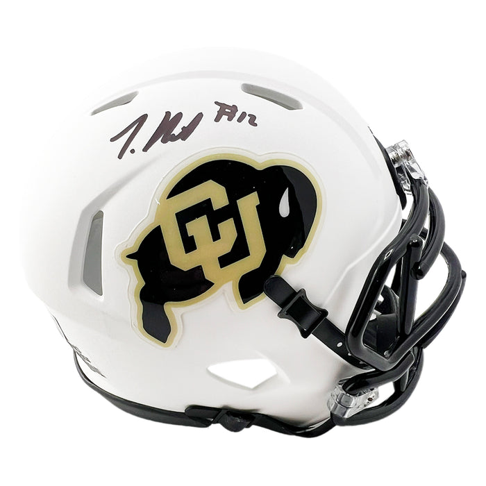 Travis Hunter Signed Colorado Buffaloes Speed Mini White Football Helmet (Beckett)