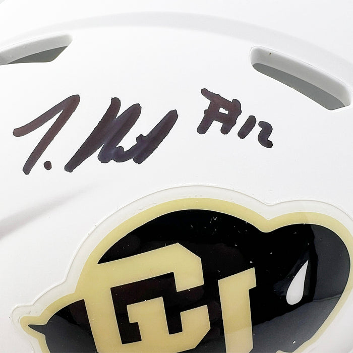 Travis Hunter Signed Colorado Buffaloes Speed Mini White Football Helmet (Beckett)