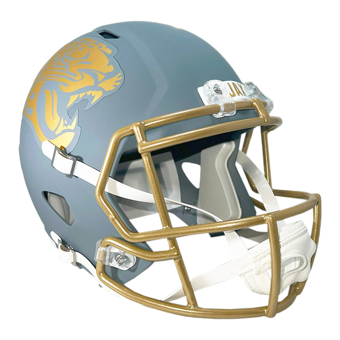 Travis Hunter Signed Jacksonville Jaguars Slate Alternate Speed Full-Size Replica Football Helmet (Beckett)
