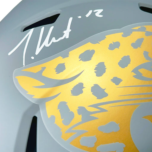Travis Hunter Signed Jacksonville Jaguars Slate Alternate Speed Full-Size Replica Football Helmet (Beckett)