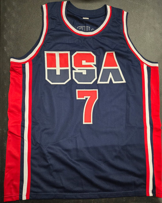 Larry Bird Signed USA Navy Basketball Jersey (Beckett)