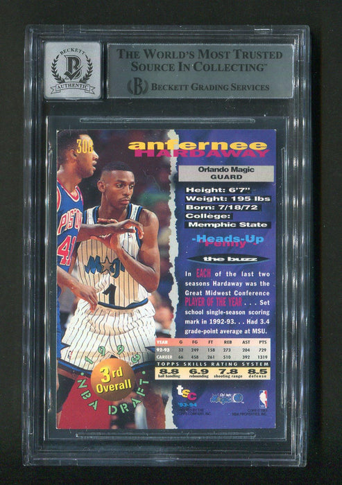 1993-94 Stadium Club #308 Anfernee Penny Hardaway BGS 10 Autograph Signed Rookie Card - RSA
