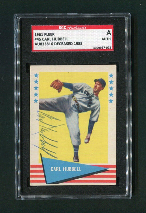 1961 Fleer Carl Hubbell #45 SGC Signed Baseball Card - RSA