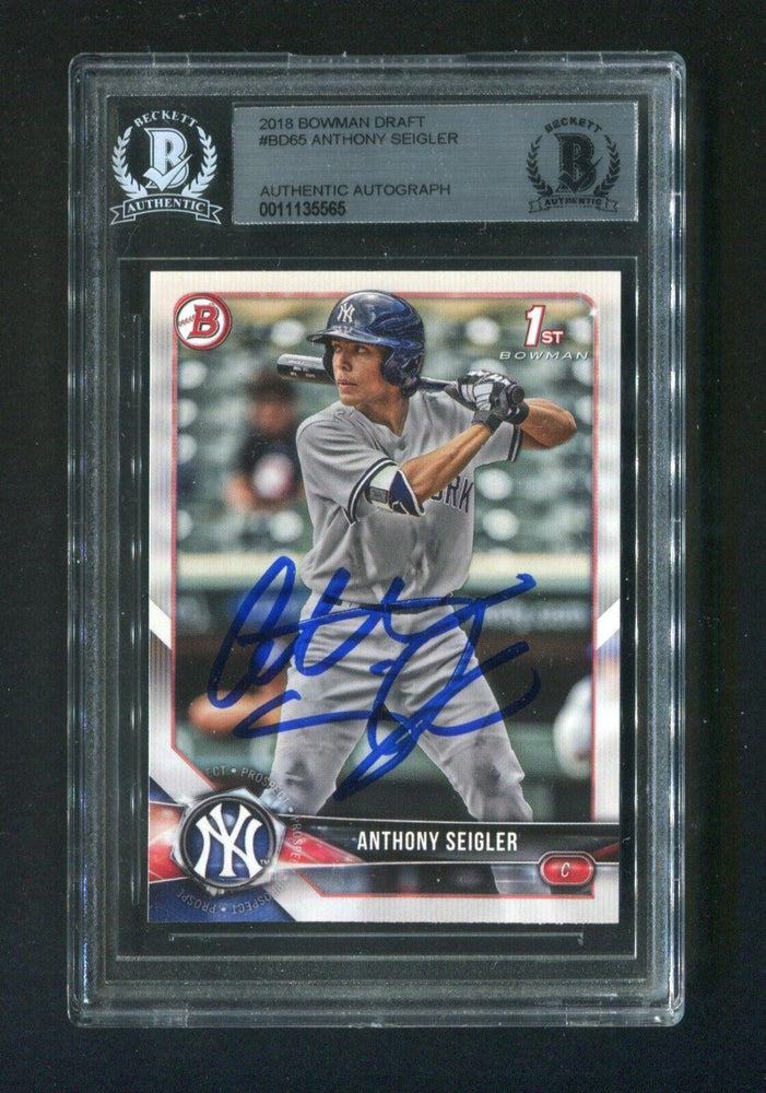 2018 Bowman Draft Anthony Seigler #BD65 BGS Signed Rookie Baseball Card - RSA