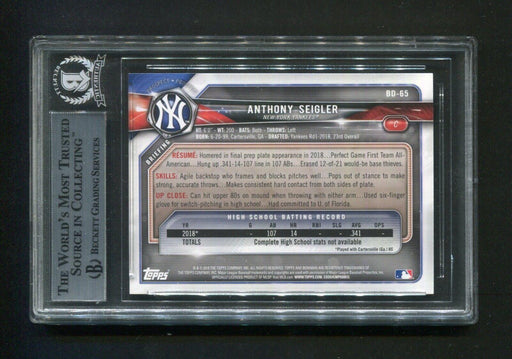 2018 Bowman Draft Anthony Seigler #BD65 BGS Signed Rookie Baseball Card - RSA
