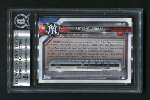 2018 Bowman Chrome Draft Refractors Anthony Seigler #BDC65 BGS Signed Rookie Baseball Card - RSA